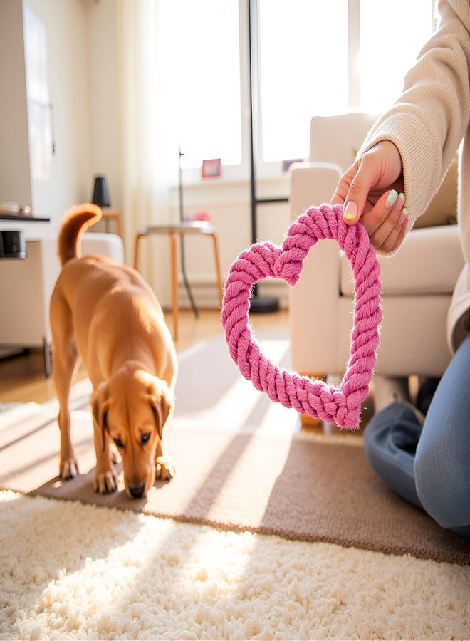 Sluswallow Pink Cute Dog/Cat Chew Toys, Dog Toys for Chewers, Heavy Duty Dental Dog Rope Toy for Dogs, Creative Love Heart Shaped Interactive Rope Dog Toys, Cotton Puppy Teething Chew Tug Toy Dark Pet Supplies - Image 5